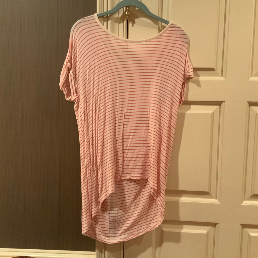 High low stripe top with zipper back